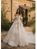 Off Shoulder Ivory Lace Tulle Chic Wedding Dress